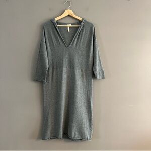 PureJill J. Jill Gray M Cotton Cashmere V Neck Sweater Dress Hoodie Pullover